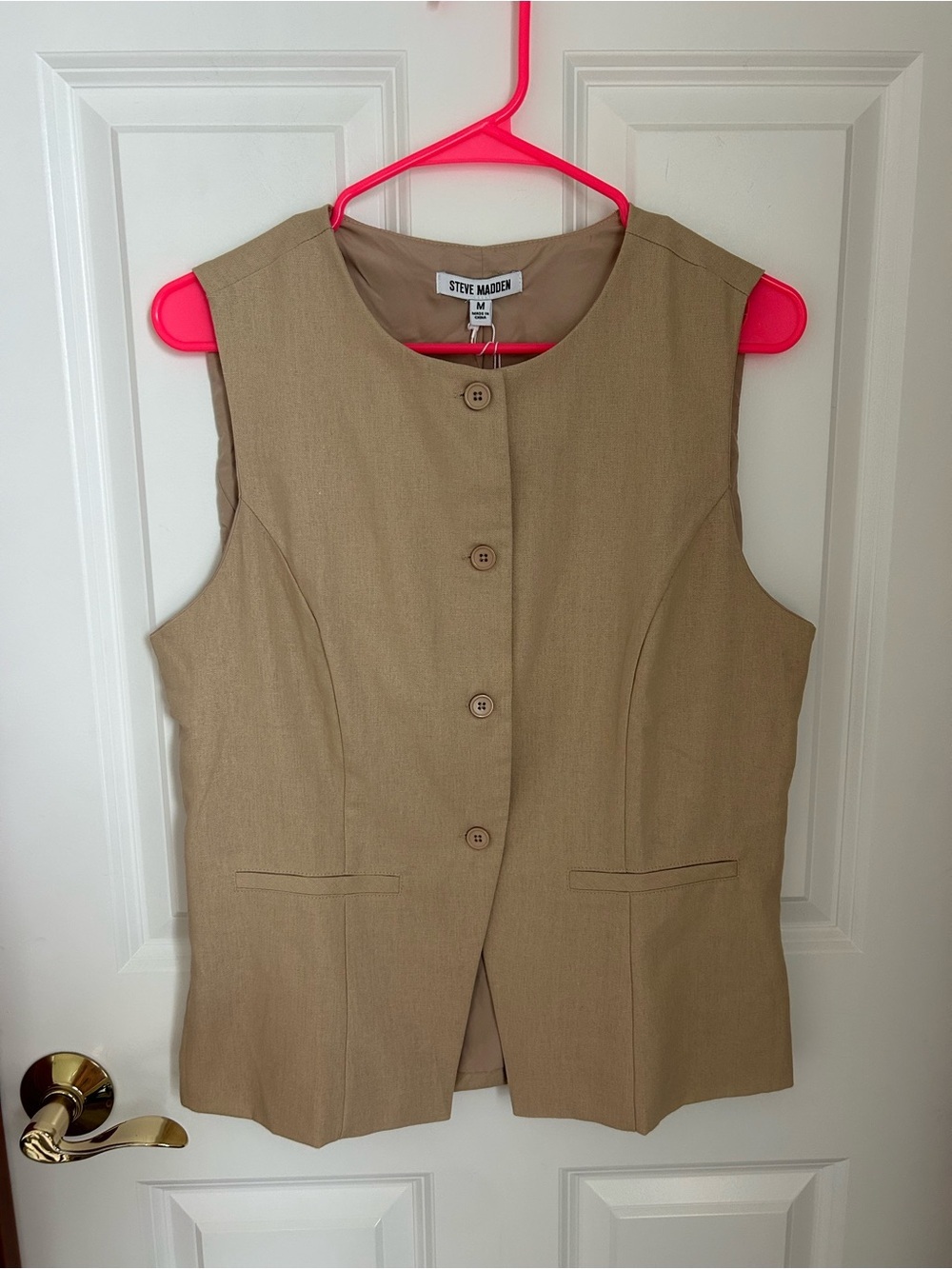Steve Madden Women's Elongated Tan Linen Sleeveless Button Vest NWT